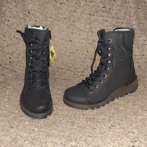 FLY London-SAME-109 FLY-Heritage Black Leather Combat Boots-Side Zip-Sz …